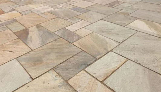 Mint Fossil Sandstone Paving Slabs Mixed Sizes 22mm UK | Save & Pave - Save & Pave