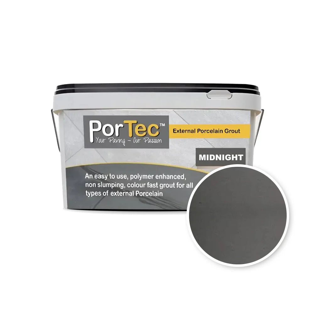PorTec Midnight Grey hybrid grout applied on external porcelain patio tiles