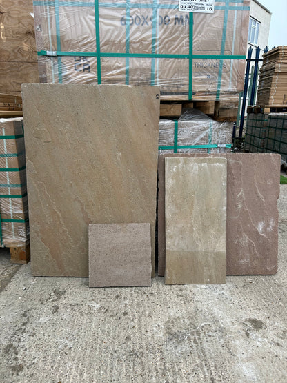 Camel Buff Riven Indian Sandstone - Mixed Sizes - 22mm