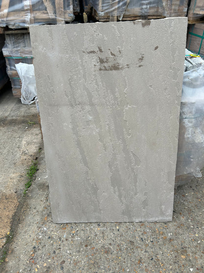 Raj Green Indian sandstone paving slabs 900x600 installed on garden patio