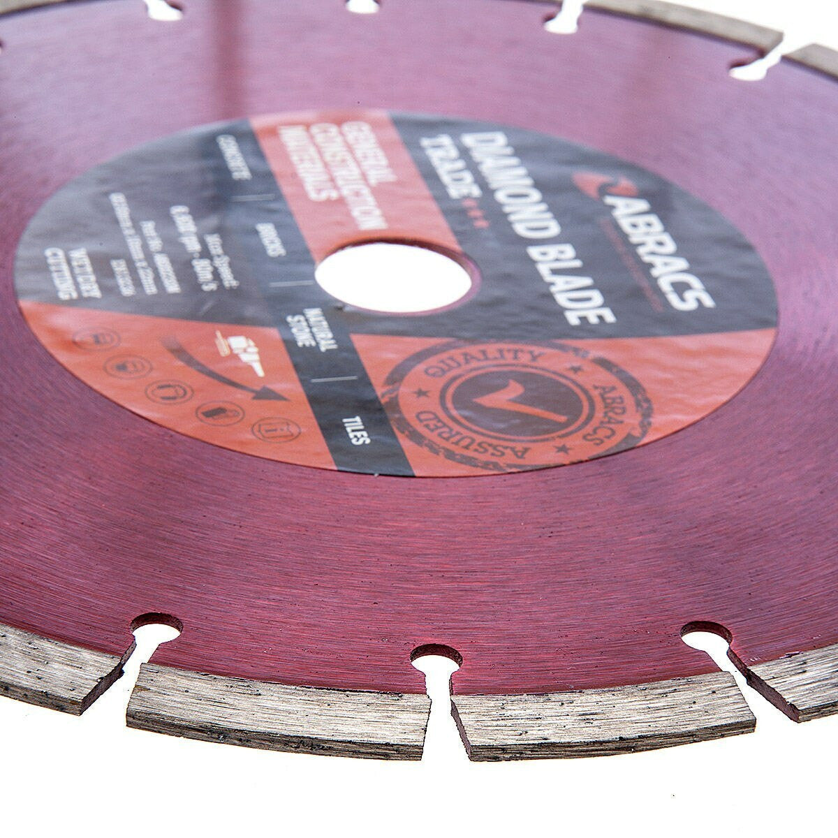 ABRACS 230mm diamond blade packaging showing suitability for concrete, brick, stone and tiles