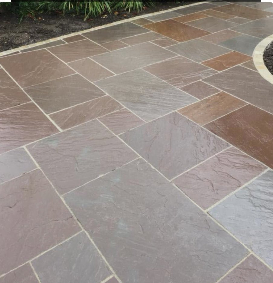 Autumn Brown Sandstone Paving Slabs Mixed Sizes 18mm Calibrated - Save & Pave