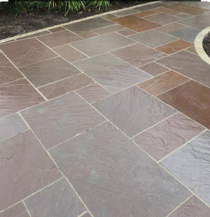 Autumn Brown Sandstone Paving Slabs Mixed Sizes 18mm Calibrated - Save & Pave