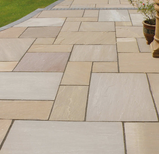Autumn Brown Sandstone Paving Slabs Mixed Sizes 18mm Calibrated - Save & Pave