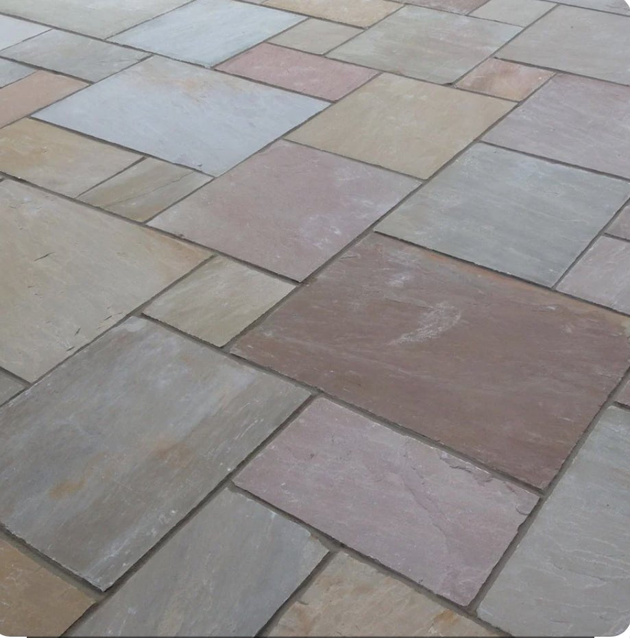 Autumn Brown Sandstone Paving Slabs Mixed Sizes 18mm Calibrated - Save & Pave