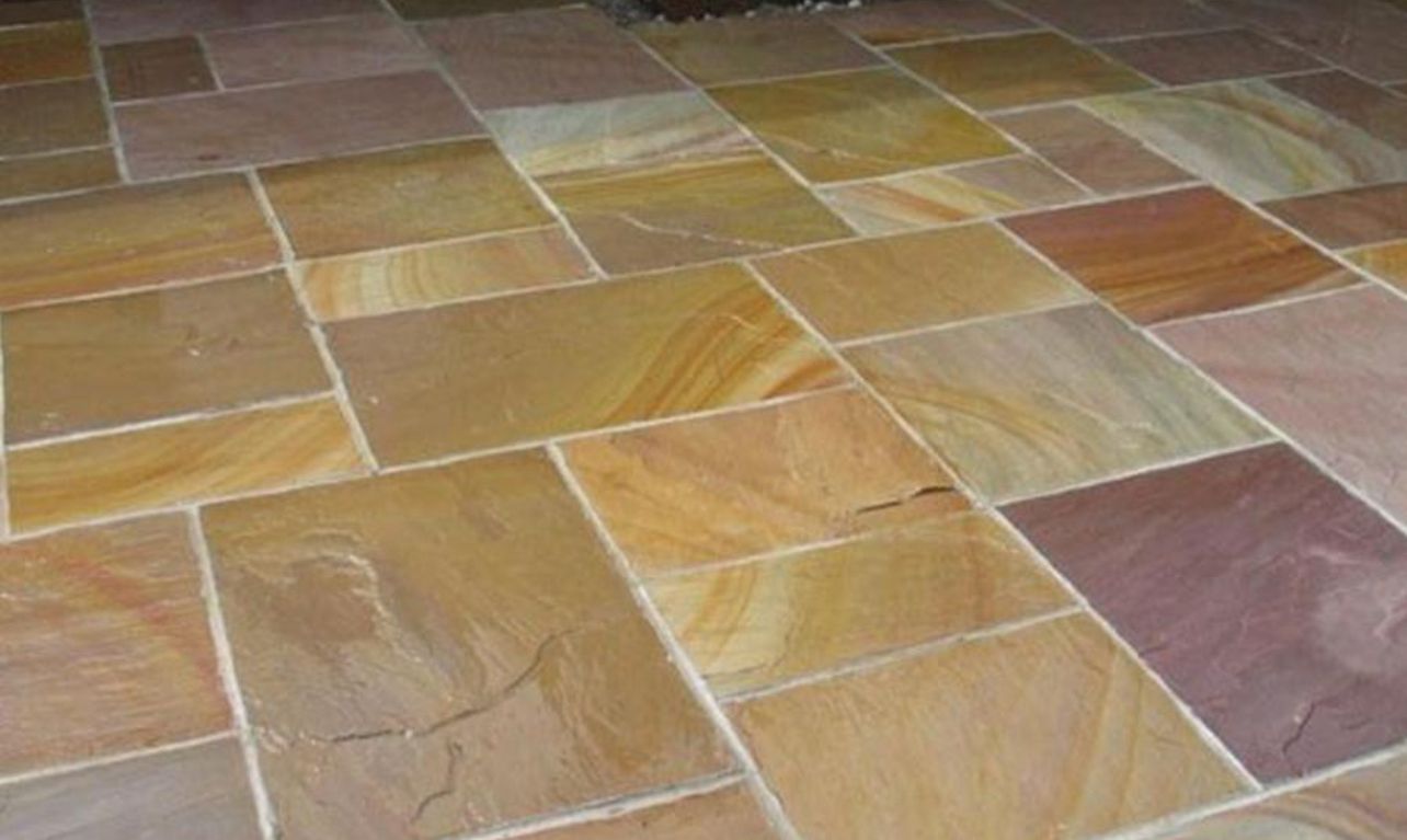 Buff Blend Indian Sandstone Paving Slabs Mixed Sizes 18mm - Save & Pave