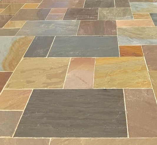 Buff Blend Indian Sandstone Paving Slabs Mixed Sizes 18mm - Save & Pave
