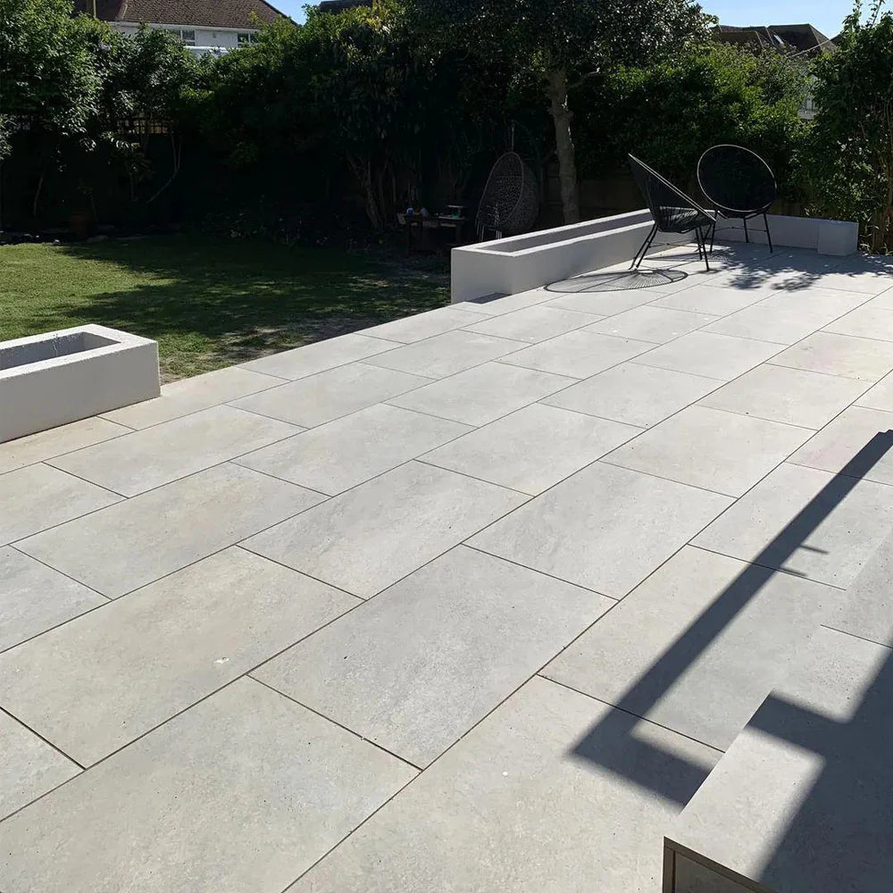 Hammer Stone Grey Porcelain Paving Slabs 900x600x20mm - Save & Pave