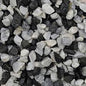 Close-up of 20mm Black Ice chippings showing dark grey and black angular stone gravel