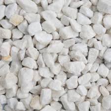 Close up of Polar White 20mm angular white marble gravel