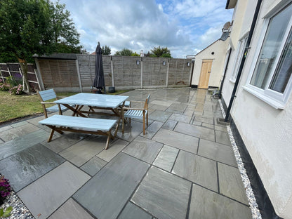 Kandla Grey Sandstone Paving Slabs Mixed Sizes 22mm Calibrated - Save & Pave