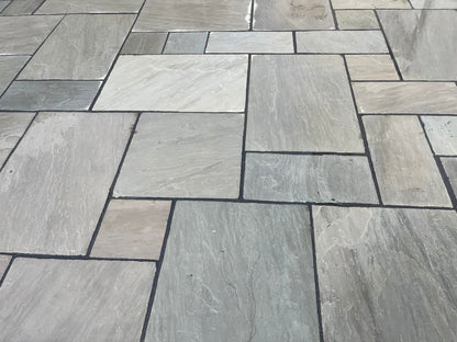 Kandla Grey Sandstone Paving Slabs Mixed Sizes 22mm Calibrated - Save & Pave