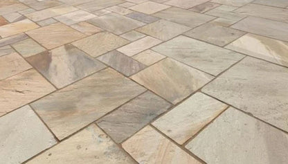 Mint Fossil Sandstone Paving Slabs Mixed Sizes 22mm UK | Save & Pave - Save & Pave
