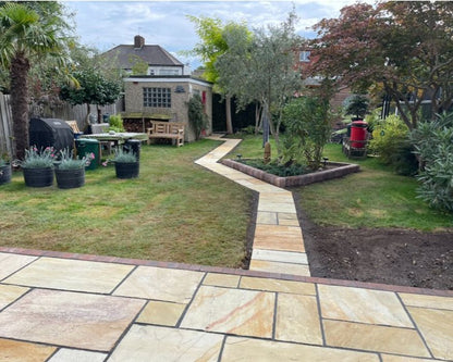 Mint Fossil Sandstone Paving Slabs Mixed Sizes 22mm UK | Save & Pave - Save & Pave