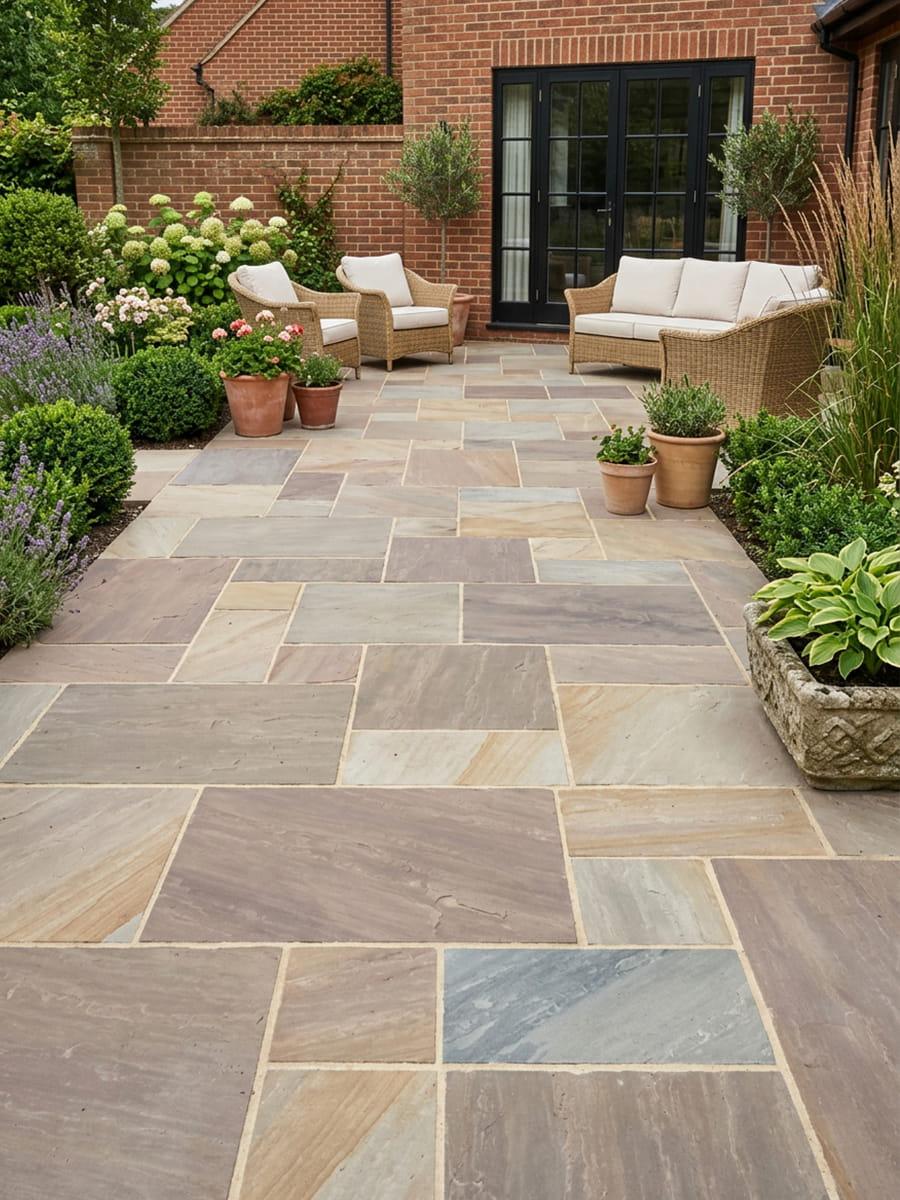 Raj Blend Indian Sandstone Paving Slabs Mixed Sizes 18mm