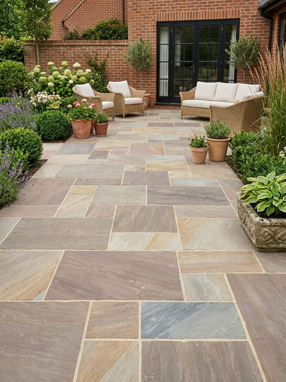 Raj Blend Indian Sandstone Paving Slabs Mixed Sizes 18mm