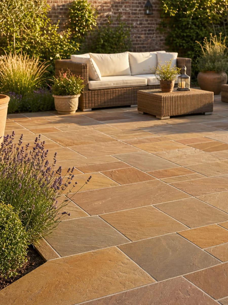 Raj Blend Indian Sandstone Paving Slabs Mixed Sizes 18mm